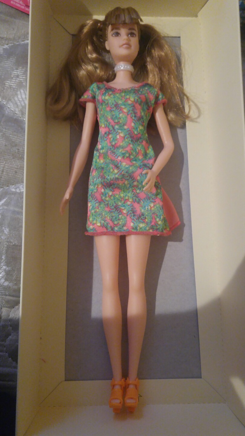 BARBIE DOLL DRESS, GREEN & ORANGE PRINT DRESS With Matching shoes eBay