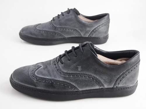 TOD's Wingtip Brogue Gray Antiqued Leather Mens Shoe Size EU 41 US 8 - Zdjęcie 2 z 8