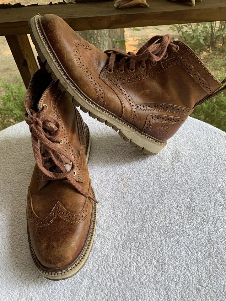 TIMBERLAND Britton Hill загрузки мужской 8 коричневый кожаный Wingtip Оксфорд водонепроницаемый читать - Изображение 2 из 4