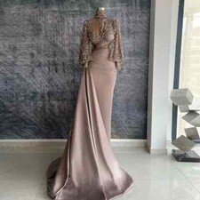 Graceful Mermaid Modern Evening Dresses High Neck Sequined Prom Gown Long Sleeve