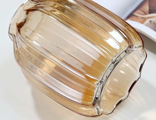 Large Amber Glass Vase for Flowers Ribbed Tall Gold Floor Vase 8.0" Decorativ... - Picture 4 of 6