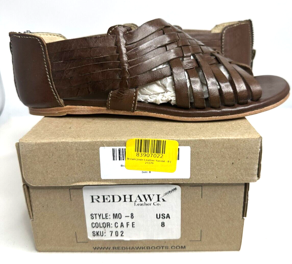 RED HAWK Leather Co Women's Brown Huarache Shoe Sandal Woven Size 8 M