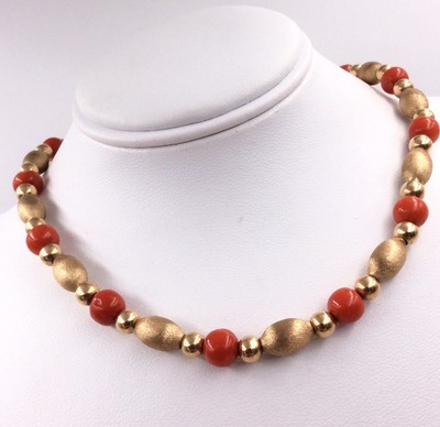 14K YELLOW GOLD CORAL \u0026 GOLD BEAD 