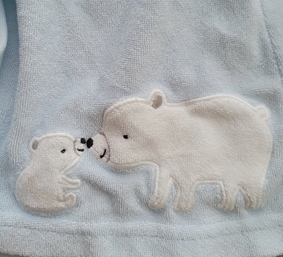 Carters Bath Robe Blue Polar Bear Hooded Tie Belt Boy  0-9m Baby Just One You  - Image 3 of 4