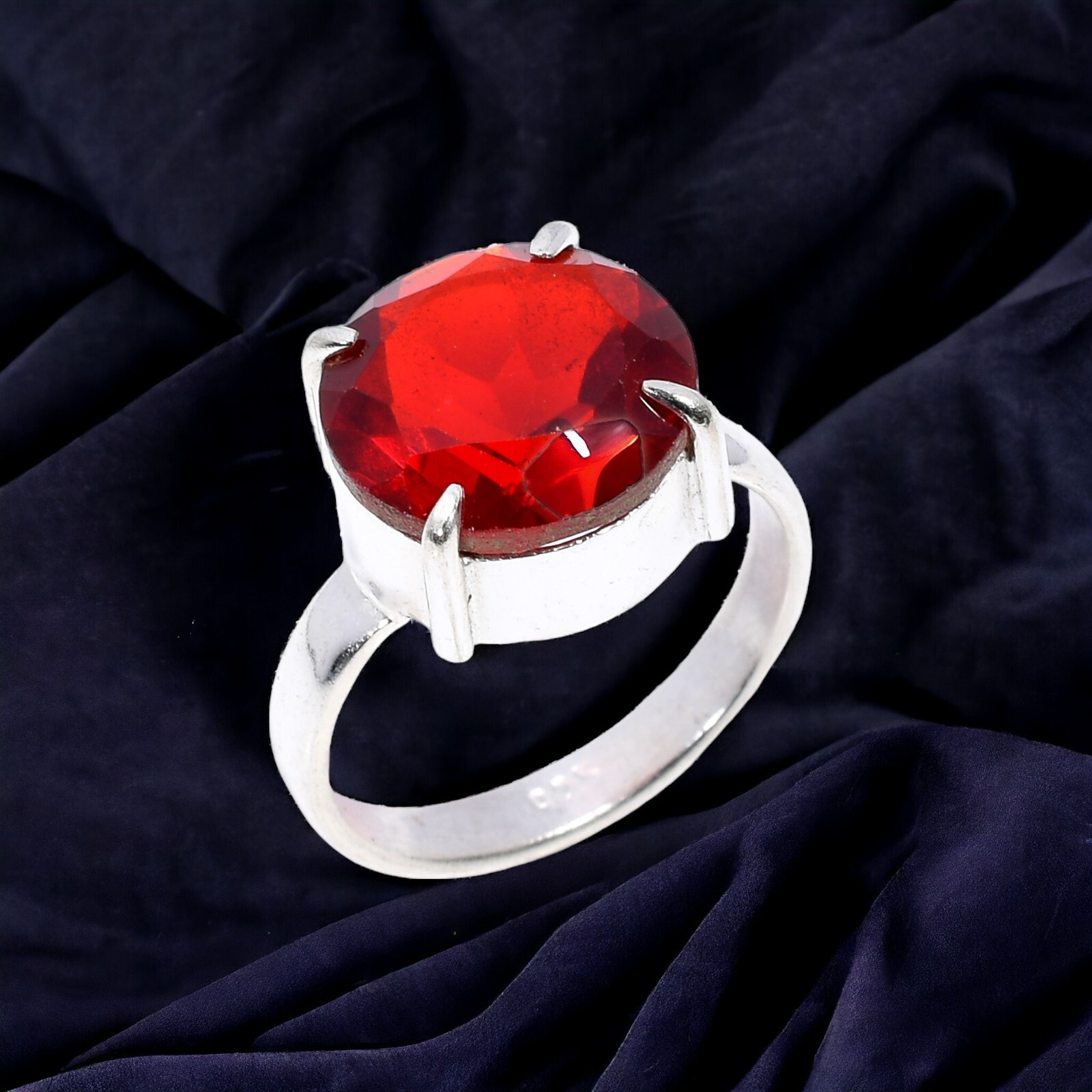 Gift For Her 925 Silver Natural Red Garnet Stackable Minimalist Ring Size 6.75