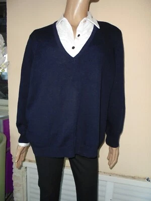 PULL HOMME BLEU MARINE 30 % LAINE COL V T M / L - Photo 1/4