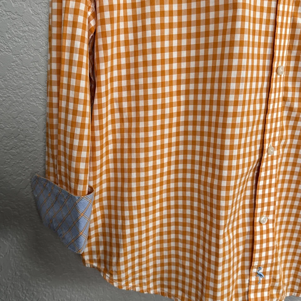 Tailorbyrd Shirt Mens Large Orange Gingham Check Plaid Button Down Long Sleeve - Image 4 of 4