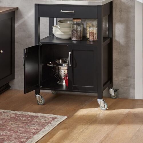 FKW22-SCH, Black Kitchen Trolley Cart Storage Trolley Serving Trolley Kitchen Ca - Picture 8 of 9