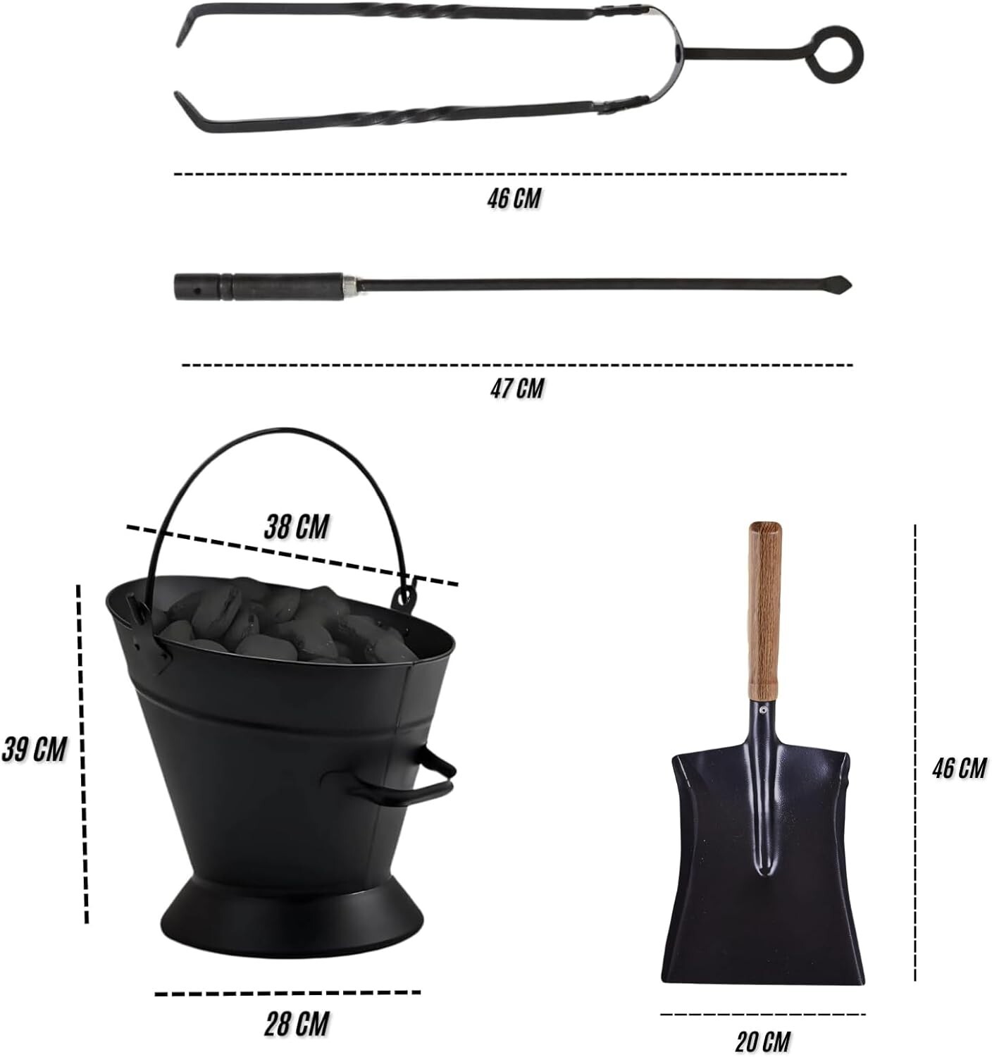 Trendi 4 Pc Fireside Companion Set for Log Burner Poker, Tong, Shovel,Waterloo