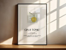 Gin and Tonic Cocktail Poster Print Retro Recipe Bar Wall Decor