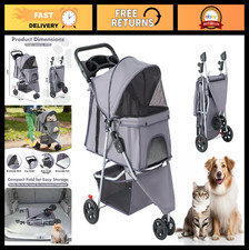 Foldable 3-Wheel Pet Stroller for Dogs & Cats - Lightweight, Durable, Storage Ba