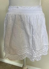 LOVE SHACK FANCY XS white tiered pin tuck elastic waist mini skirt cotton