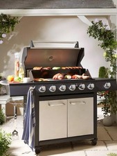 Premium Stainless 6-Burner Gas BBQ 4 Castors Storage Doors