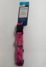 NEW Top Paw Nylon Collar Small 9.5”-14" Pink W/ Bones & Paws Collar