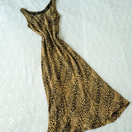 August Silk Leopard Print 100% Silk Maxi Dress Sleeveless Animal Print Size 12