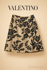 Valentino Roma A-Line Skirt IT46 US10 Black Floral Cotton Silk Blend Classic