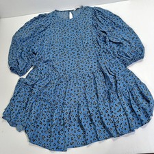 Zara Smock Dress Size xs Blue Animal Print Puff Sleeve 