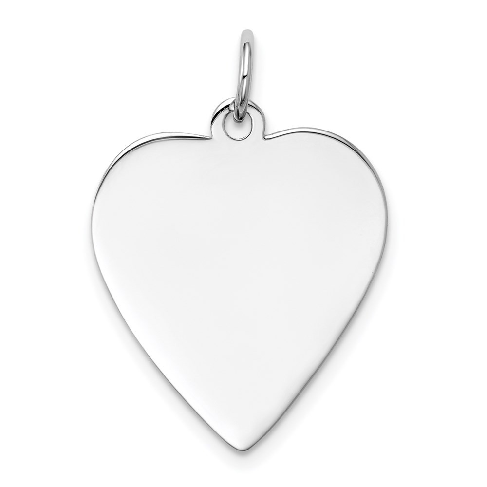 14k White Gold Plain 0.027 Gauge Engravable Heart 23x19mm Disc Charm Pendant