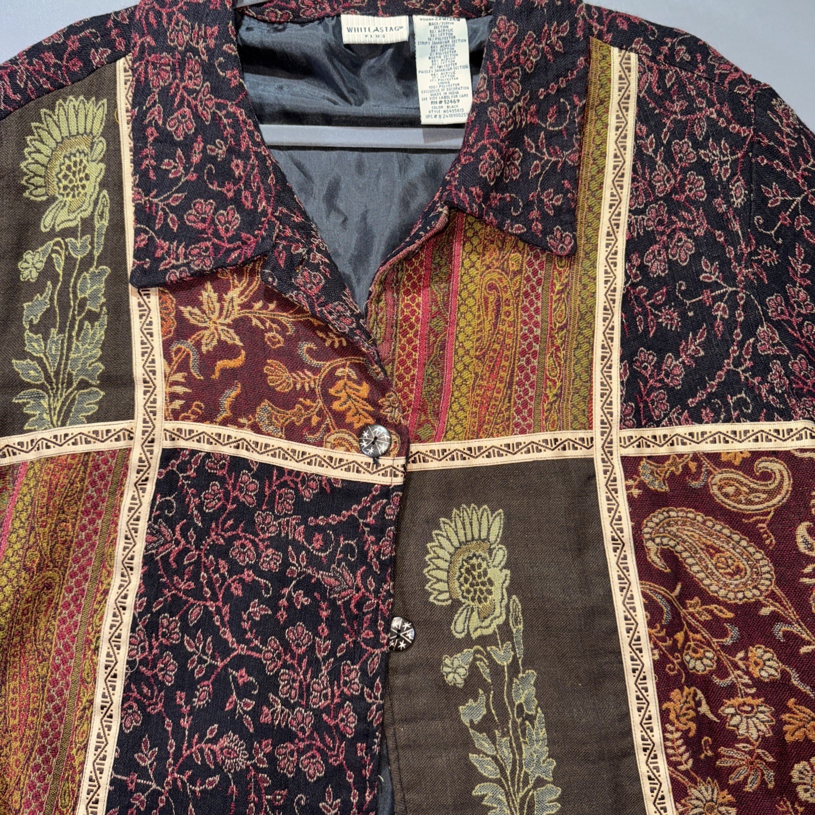VTG Womens Patchwork Tapestry Coat Jacket Boho La… - image 3