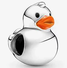 V274 S925 STERLING SILVER CUTE RUBBER DUCK BEAD CHARM