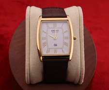 Vintage Men Seiko quartz Barrel-Tank White Dial, Dark Brown leather Dress Watch