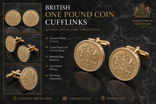 Vintage British One Pound Coin Cufflinks Royal Coat Of Arms Handmade Uk Coin Vintage British One Pound Coin Cufflinks Royal Coat Of Arms Handmade Uk Coin