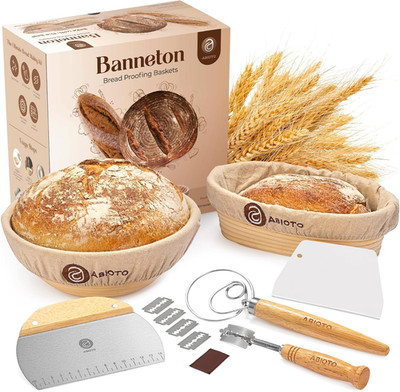 Banneton Bread Proofing Basket Set   Sourdough Bread Making Kit with Handcrafted