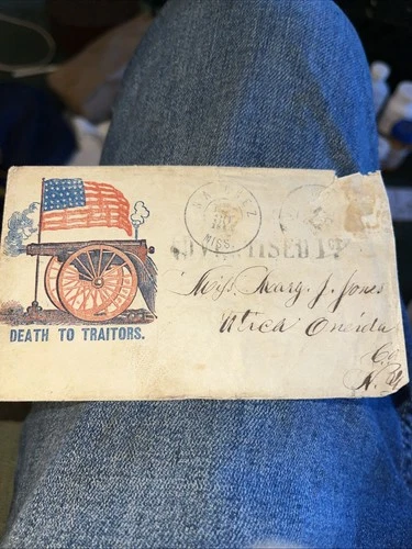 RARE CIVIL WAR ERA UNION PATRIOTIC POSTAL COVER / ENVELOPE / "DEATH TO TRAITORS"