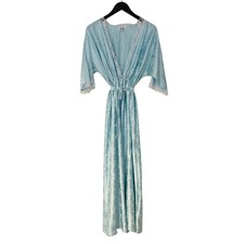 Vintage 80s Pastel Baby Blue Floral Embossed Lace Robe Gown