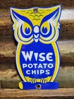 VINTAGE WISE PORCELAIN SIGN OLD GROCERY STORE POTATOE CHIPS OWL FOOD SUPERMARKET