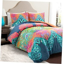 Boho Chic Reversible Cotton Cover Queen Size Full/Queen Turquoise  Navy Duvet
