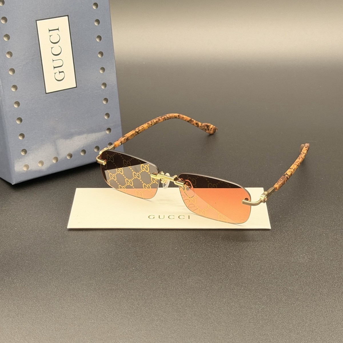 GUCCI GG1221S 004 Gold/Yellow/Red Gradient Sunglasses for Men for