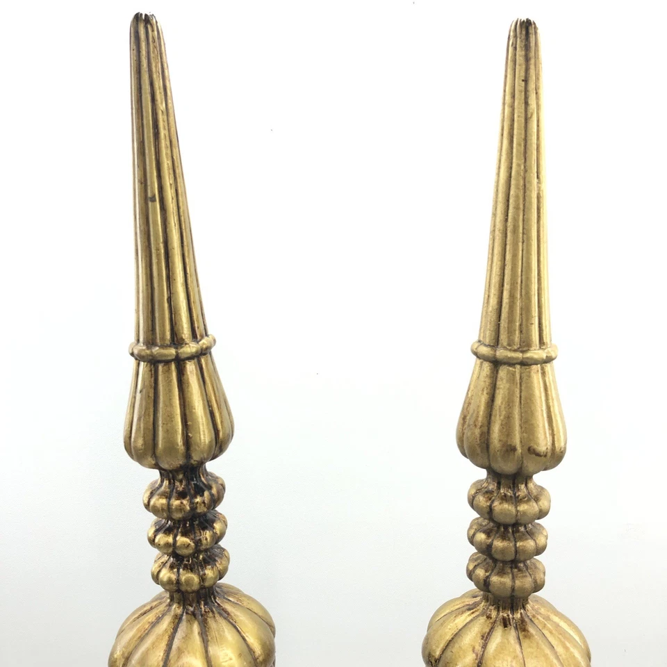 Pair Of Gold Tone Resin Finials 20” Table Top Mantle Christmas Holiday Decor - Image 3 of 4