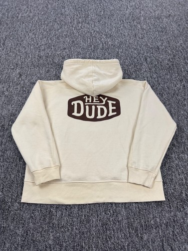 Hey Dude Hoodie Erwachsene Large cremefarben Fleece Spruch Logo Pullover Sweatshirt - Bild 1 von 11