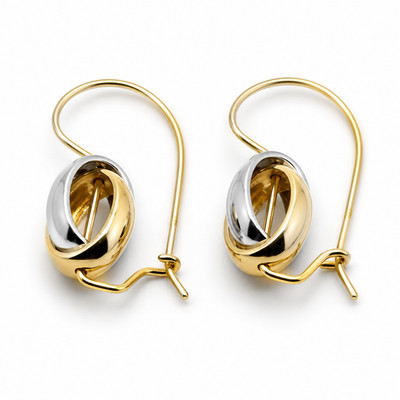 Genuine 9ct 9k 375 Yellow & White Gold Spinning Oval Belcher Earrings *Free Post