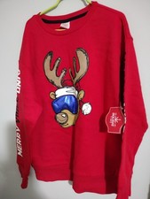 Boys Holidays Time Reindeer Christmas Sweatshirt in Red Ugly Sweater size L10-12
