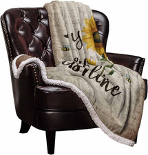 Sherpa Fleece Blanket,You Are My Sunshine Rustic Sunflower Bees Vintage Bed Blan