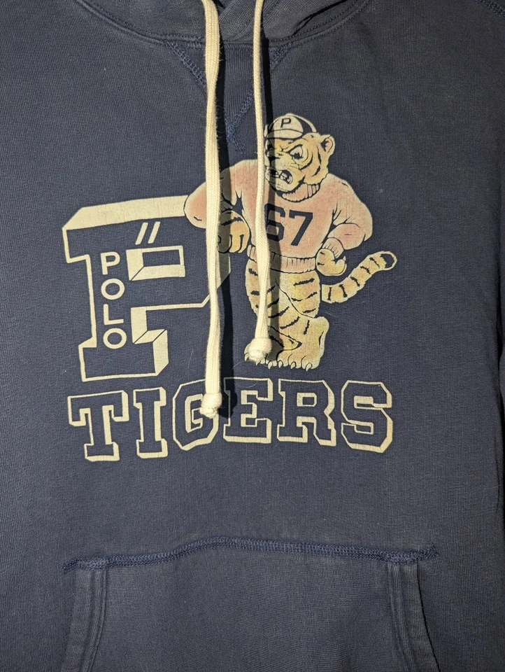 POLO RALPH LAUREN TIGERS PULLOVER HOODIE RARE BLUE MENS MEDIUM - Image 3 of 4