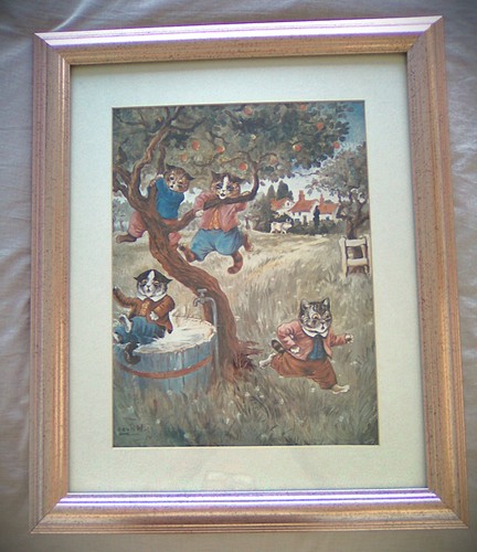 Louis Wain Large Framed & Glazed Print Play Time Signed