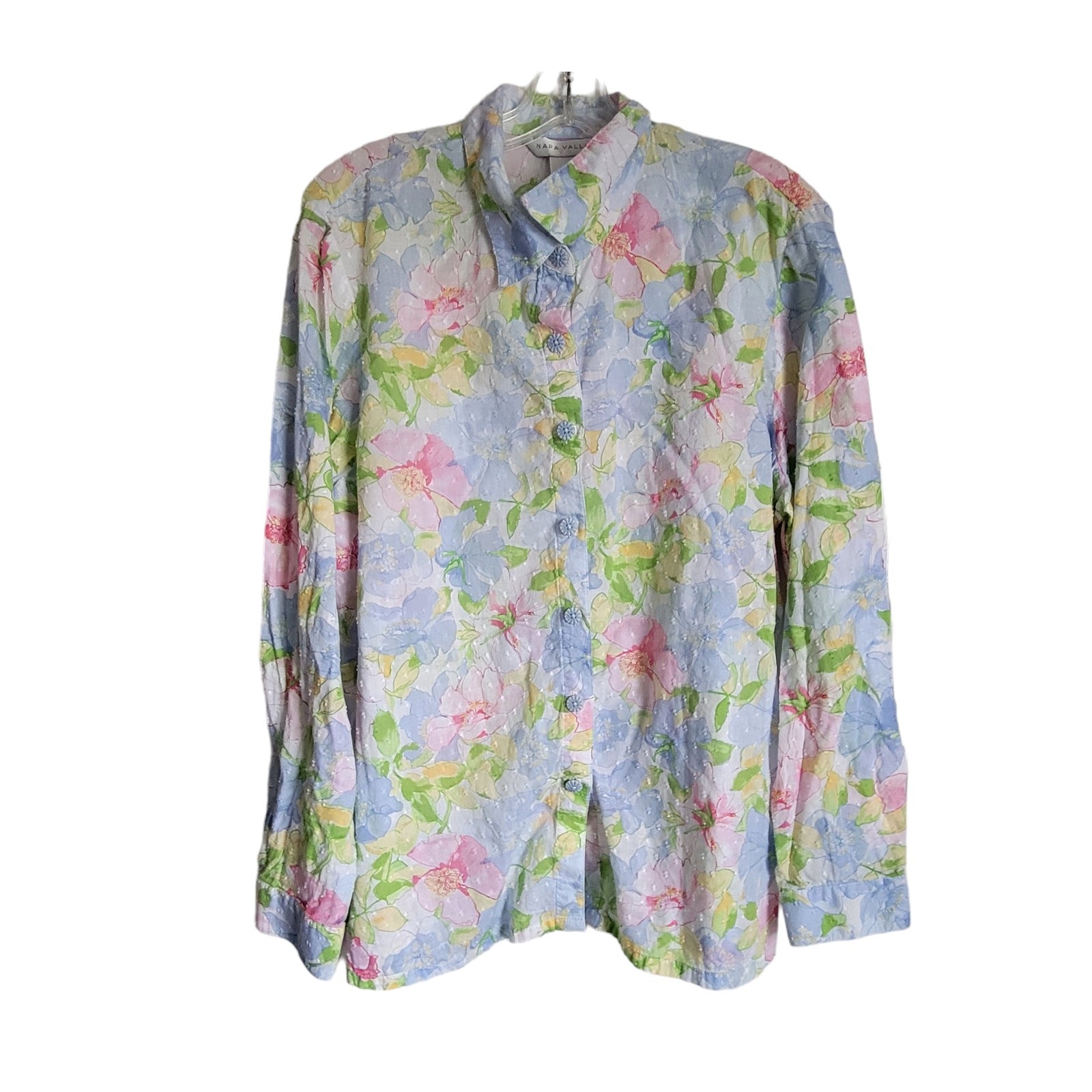 Napa Valley Women Blouse Top Size XL Lightweight Cottage Floral 100% Cotton