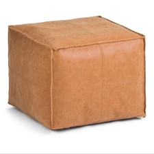 WyndenHall Wendal Square Pouf Distressed Brown: Modern Faux Leather Upholstered,
