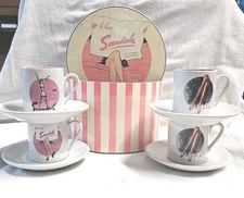 VTG Rosanna "Le Bas Scandale" espresso 4 cup and saucer set NIB