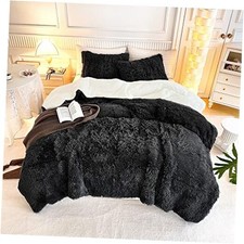 Faux Fur Comforter Set 3 Pieces - 1 Shaggy Comforter Set 104x90 and King Black