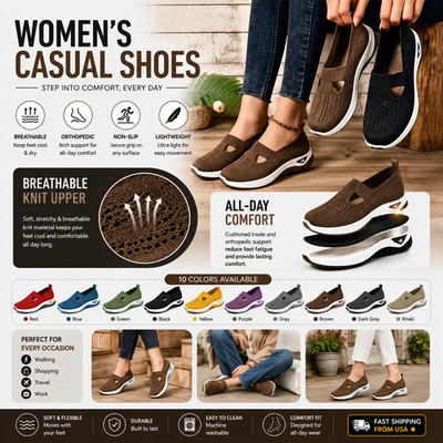 Women's Orthopedic Walking Shoes Breathable Slip On Non Slip Casual Sneakers