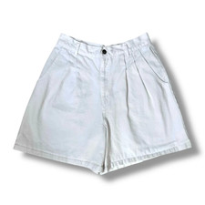 Stampede Shorts Women 12 White High Rise Pleated Denim Vintage 90s USA Made