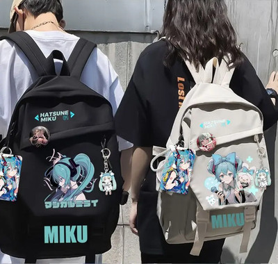 Anime Miku School Bag with 27 Items Hatsune Backpack Women's Men's Bookbag