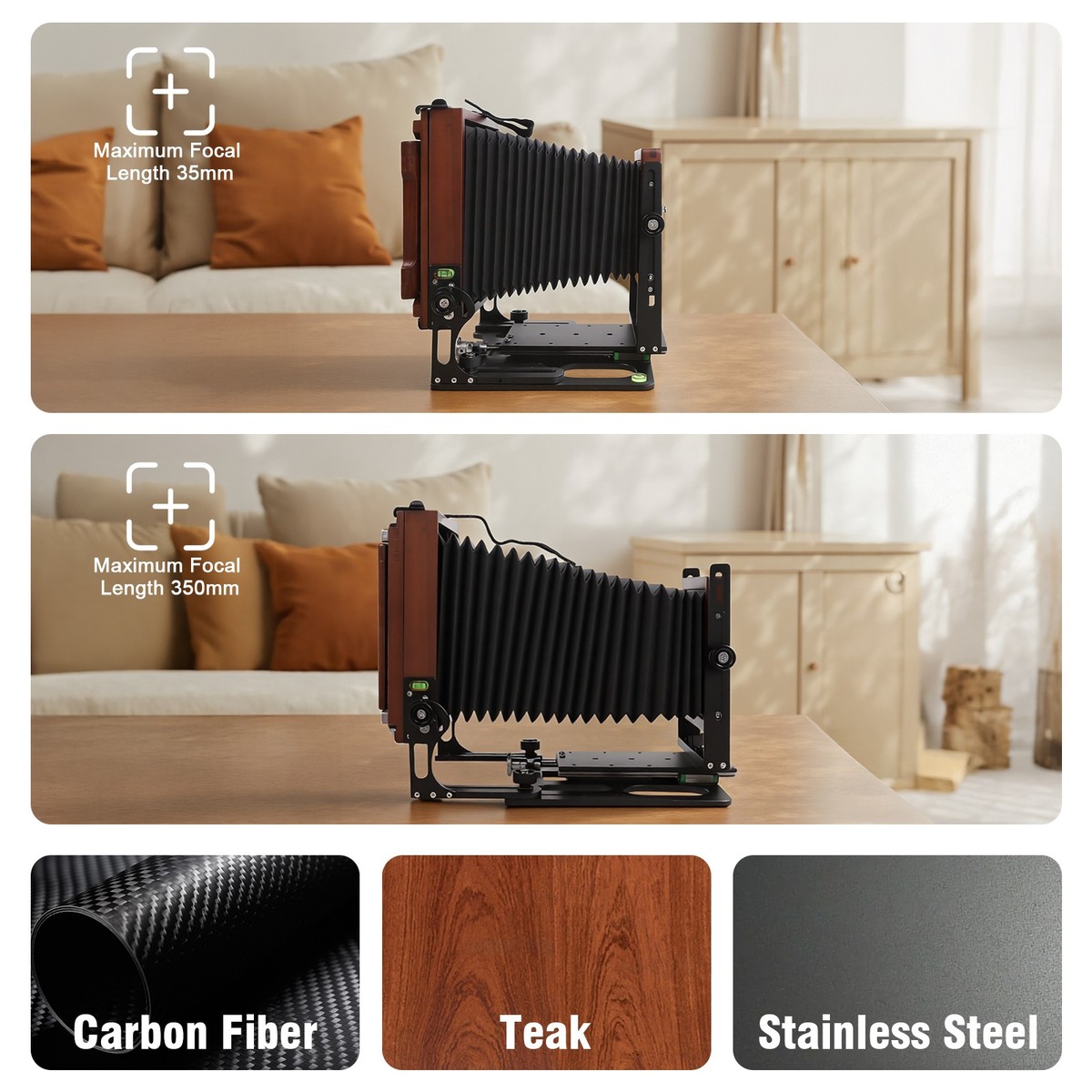 Munewca 4X5 Large Format Teak Wood Field Folding Film Camera With