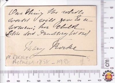 1890 Calling Card Mary Rorke Mrs Frank St Aubyn Actress Autograph Verse on Verso