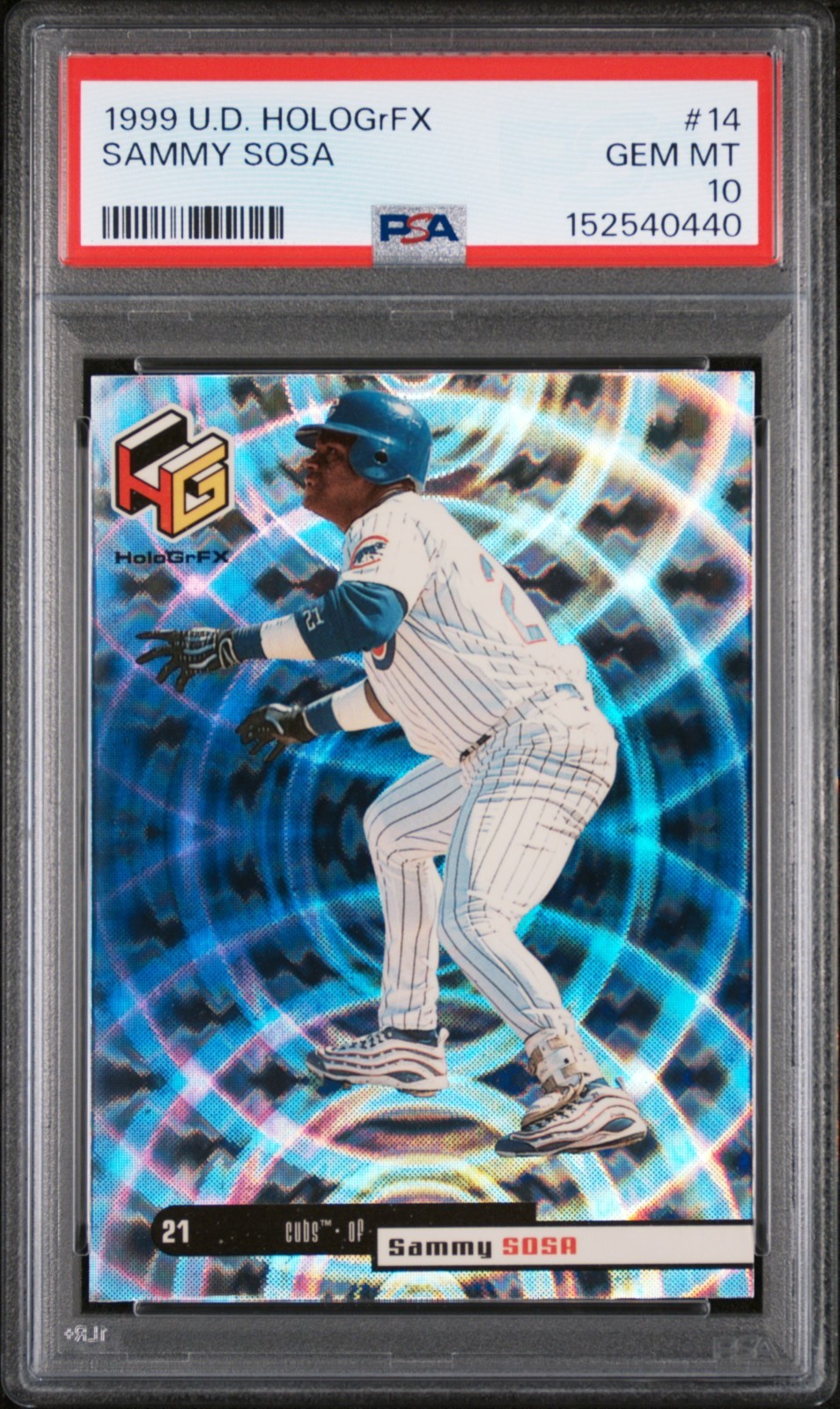 1999 UD HOLOGrFX #14 Sammy Sosa SP PSA 10 gem mint (pop 2) view 1