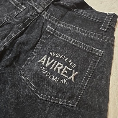 Vintage Y2K Avirex Baggy Jean Shorts Size 34 JNCO Type Spell Out Oversized Skate